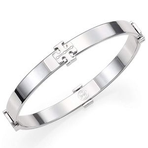Authentic! Tory Burch Silver Logo Bangle Bracelet